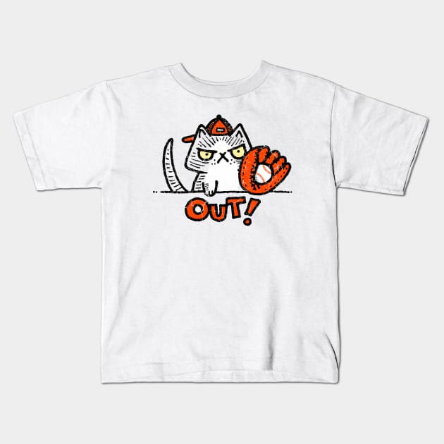 Out Baseball Cat Kids T-Shirt by halodoc